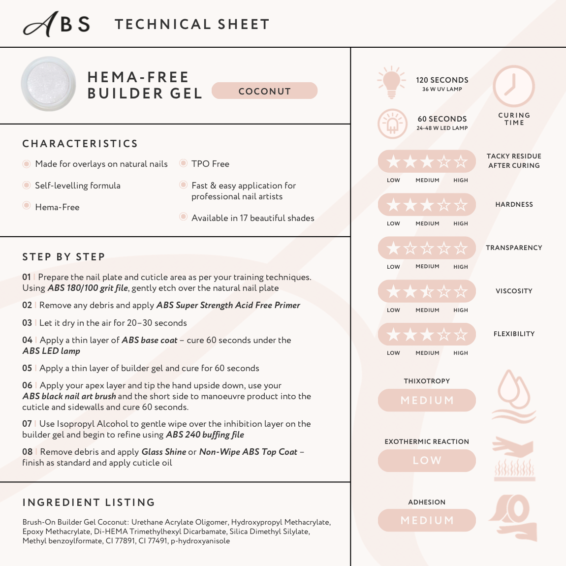 Natural White Builder Gel TPO Hema Free Coconut shade 